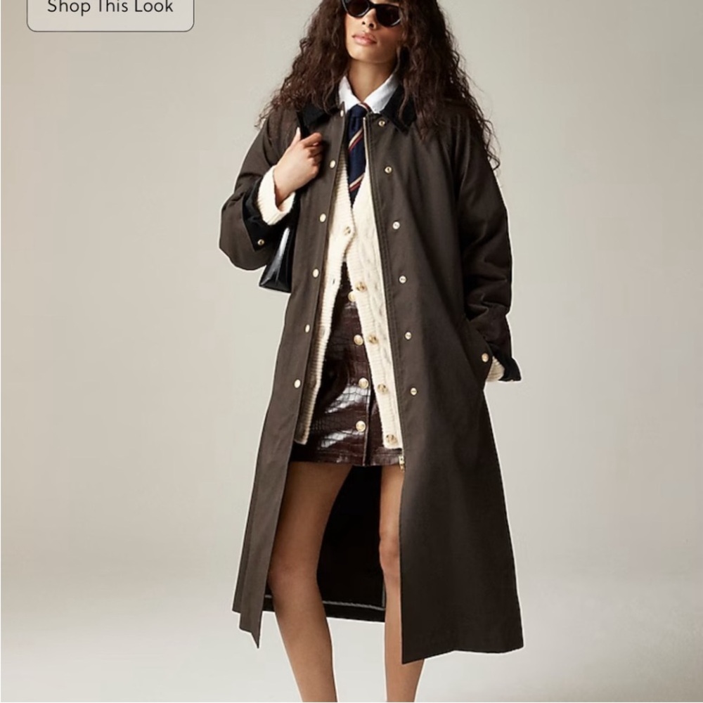NWT J. Crew Long Barn Jacket in Black Waxed Cotton Twill Size LARGE Coat CC954
